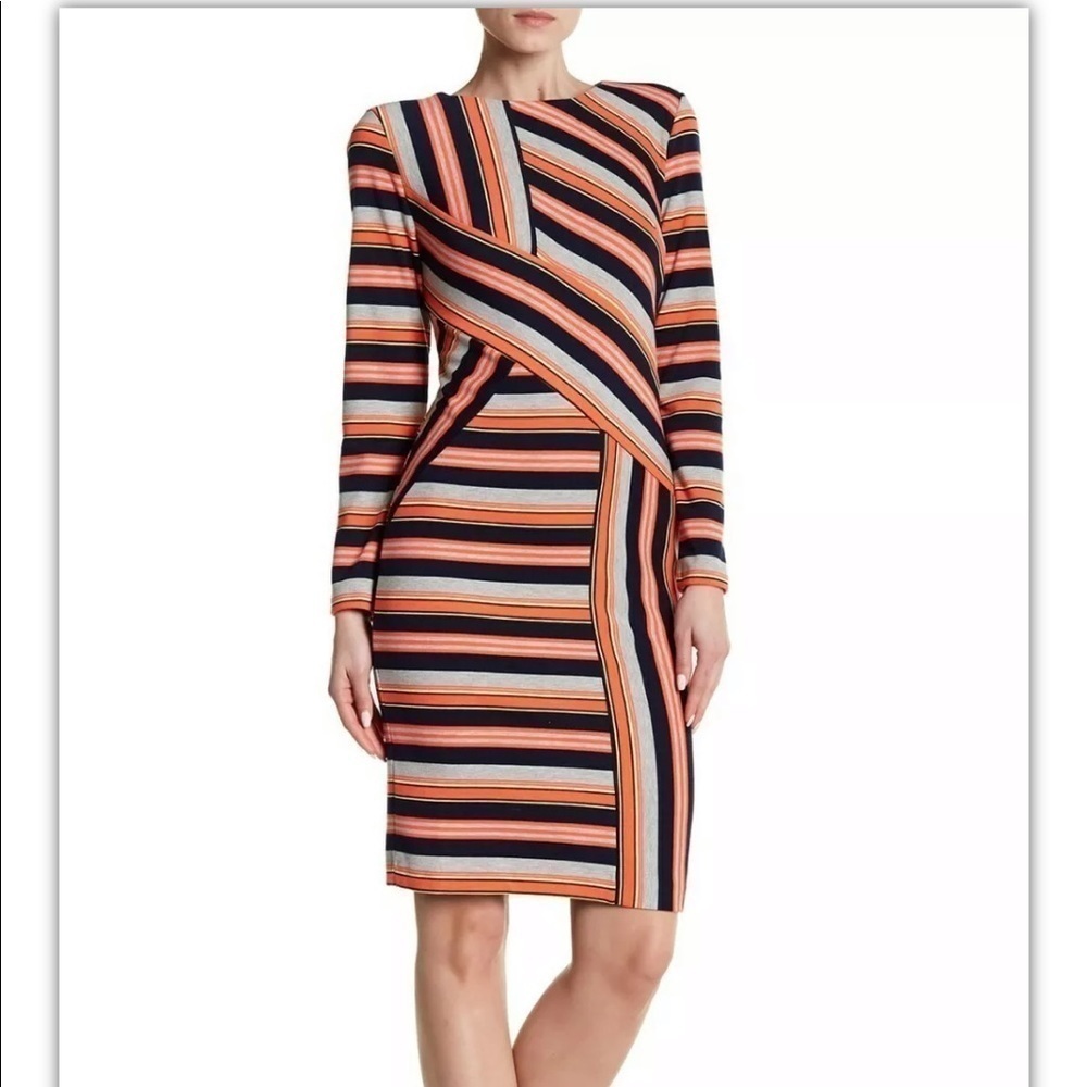 ECI Women Stripe Multicolor Knit Sheath Dress - Picture 11 of 12